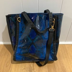 Blue and Black Snakeskin Print Tote